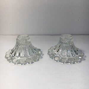 Anchor Hocking 50s Berwick Boopie Set 2 Glass Candle Holder Bubble Edge Vintage